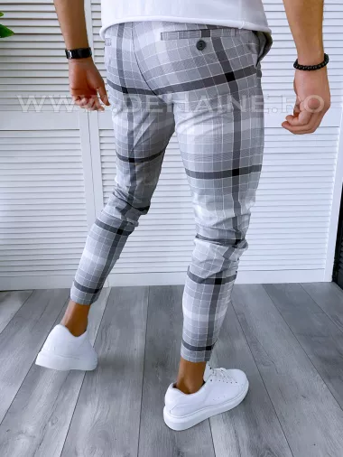 Pantaloni barbati casual regular fit gri in carouri B1898 F2-5.1